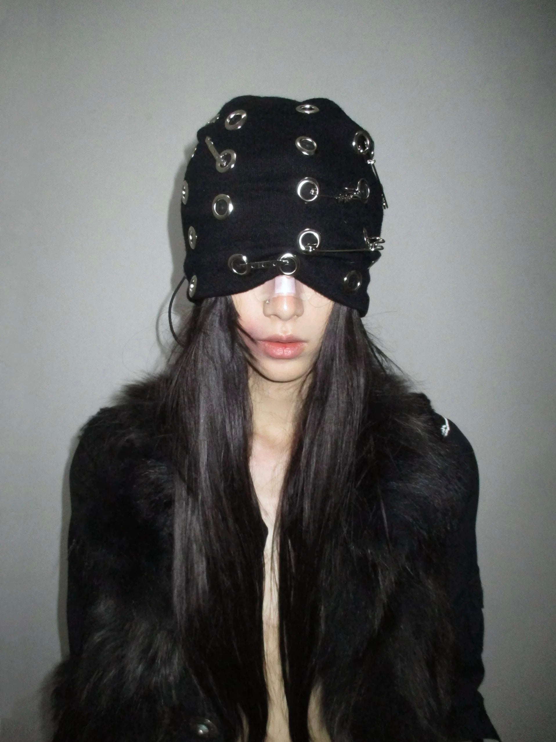 Heavy Metal Ring Safety Pin Punk Beanie