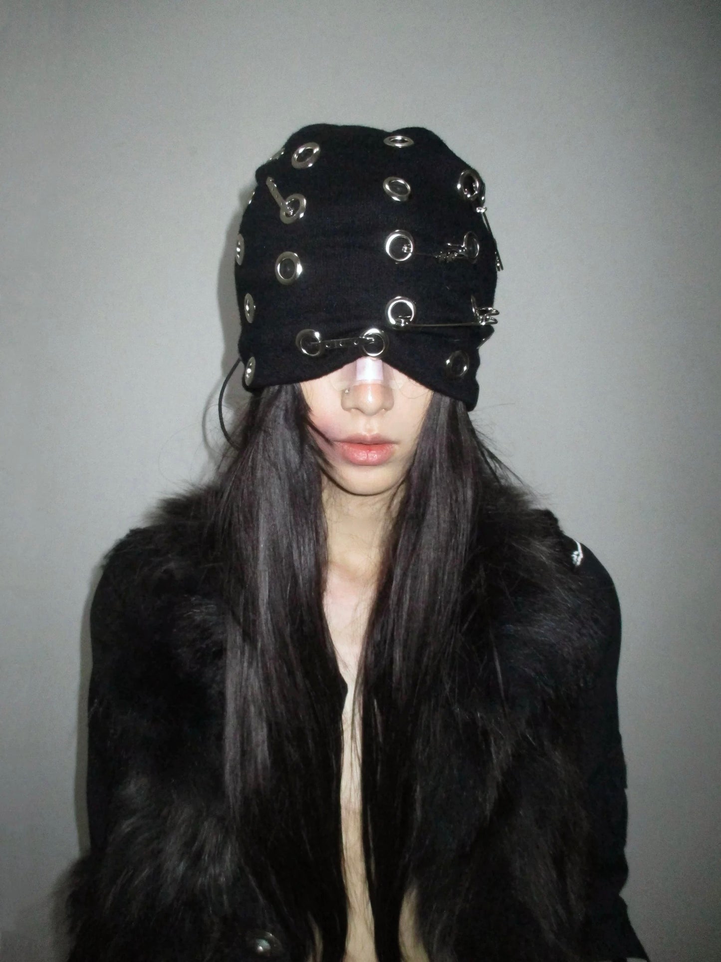 Heavy Metal Ring Safety Pin Punk Beanie