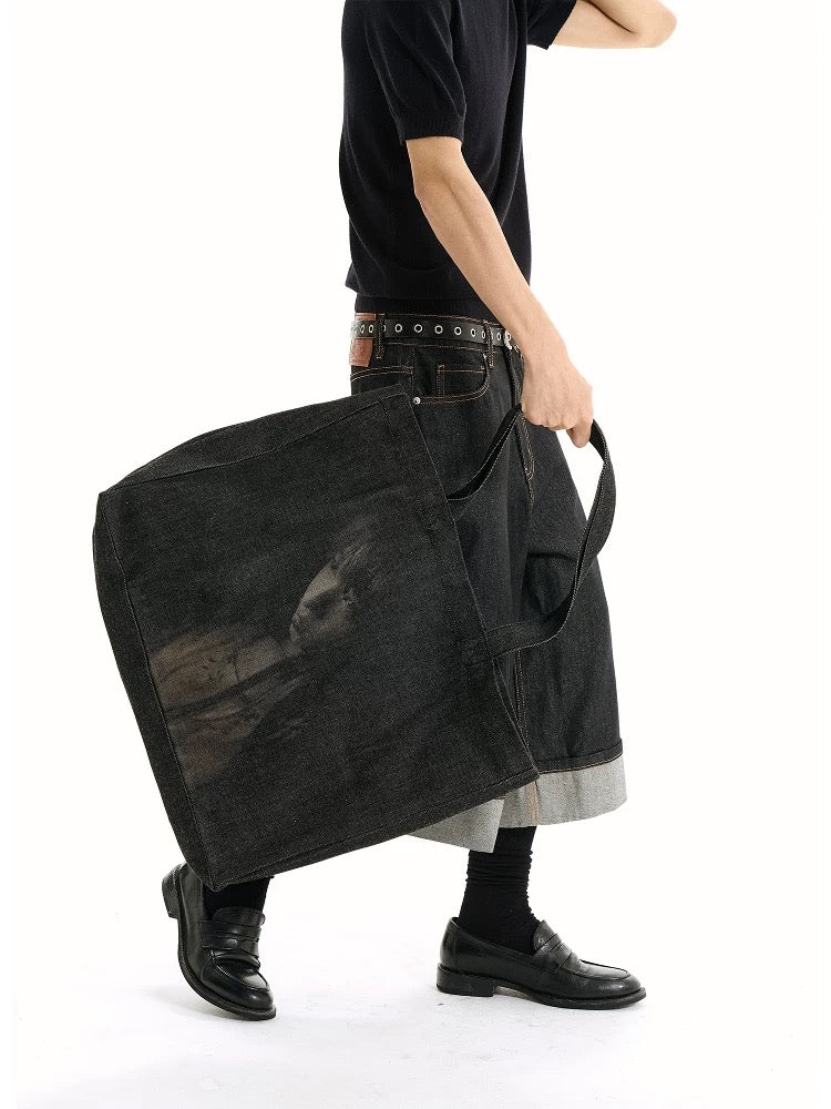 Portrait Laser Engraved Raw Denim Tote Bag