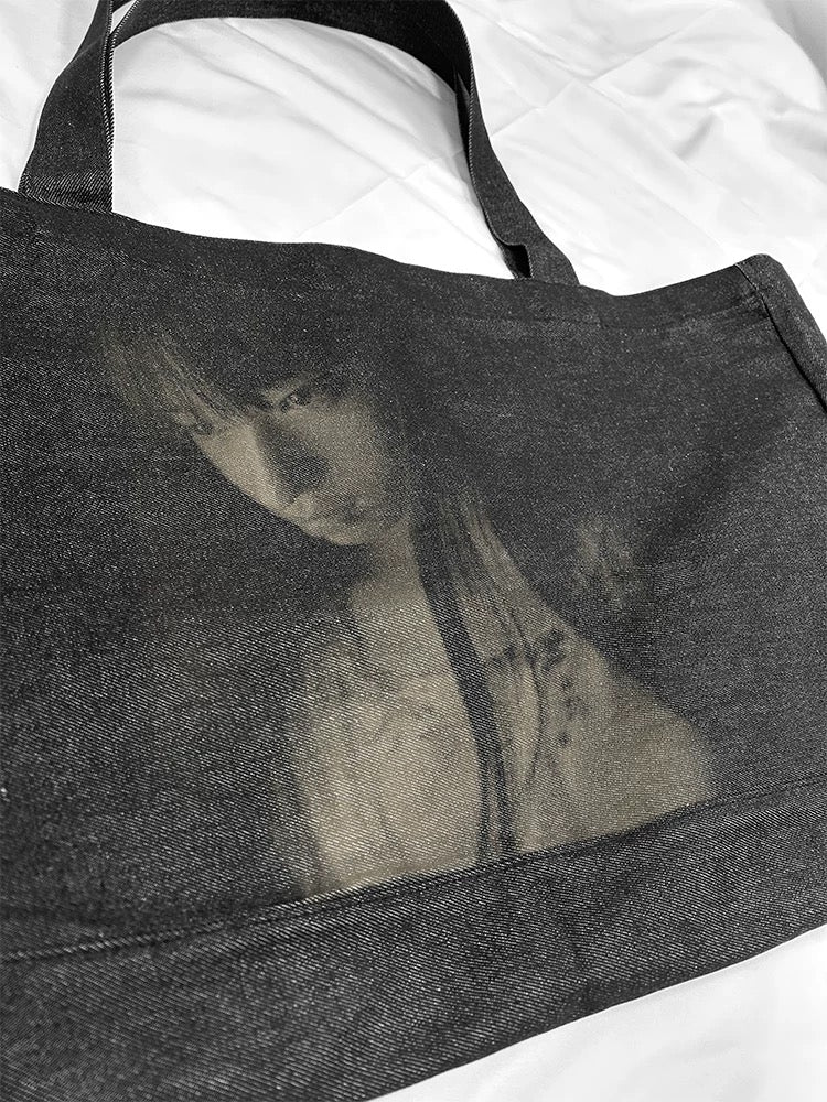 Portrait Laser Engraved Raw Denim Tote Bag - view 2