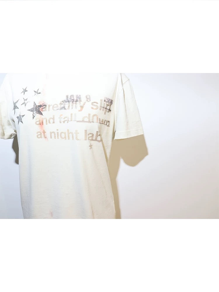 Distorted Star White Print Apricot T-Shirt
