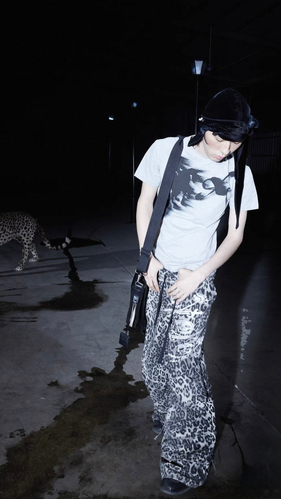 Unisex Leopard Print Pleated Cargo Pants
