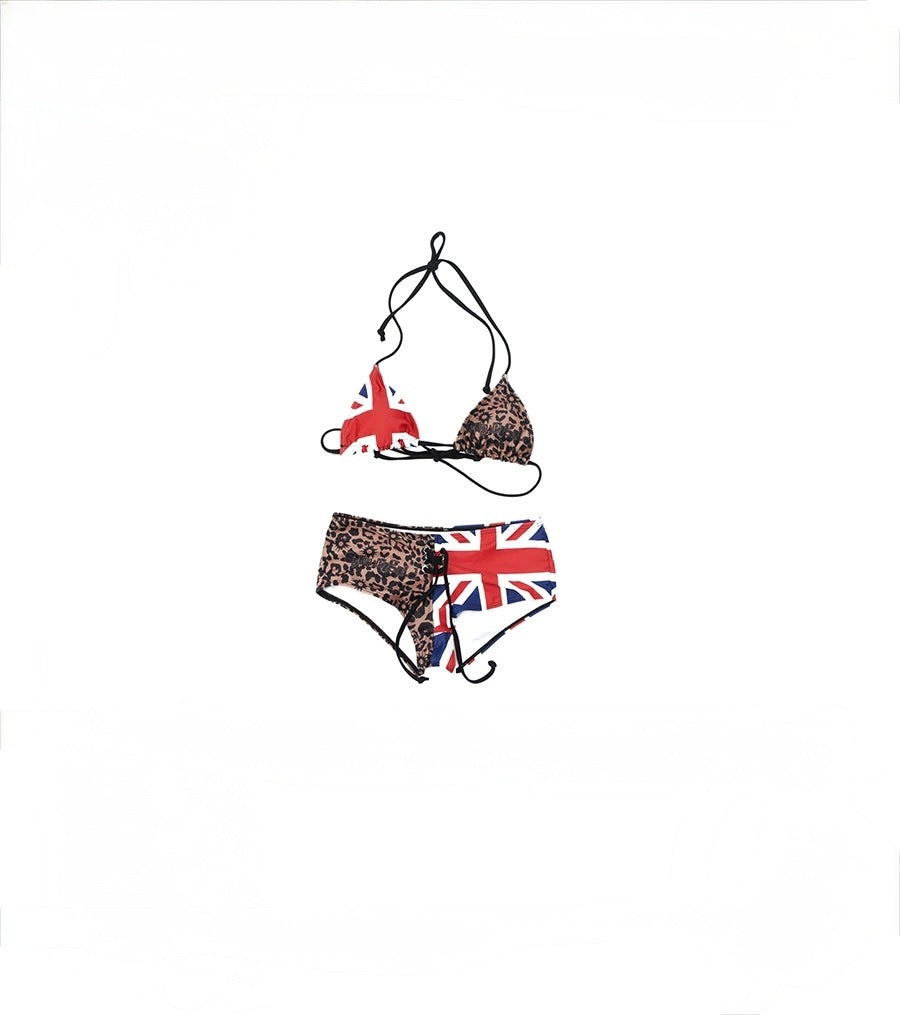 Leopard Print Union Jack Splicing Bikini Set