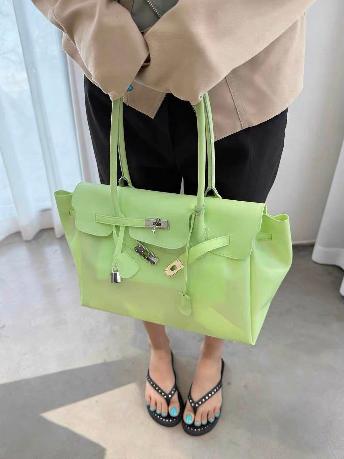 New Summer Jelly Firkin Shoulder Tote - Casual Clear Underarm Bag with Top-Handle
