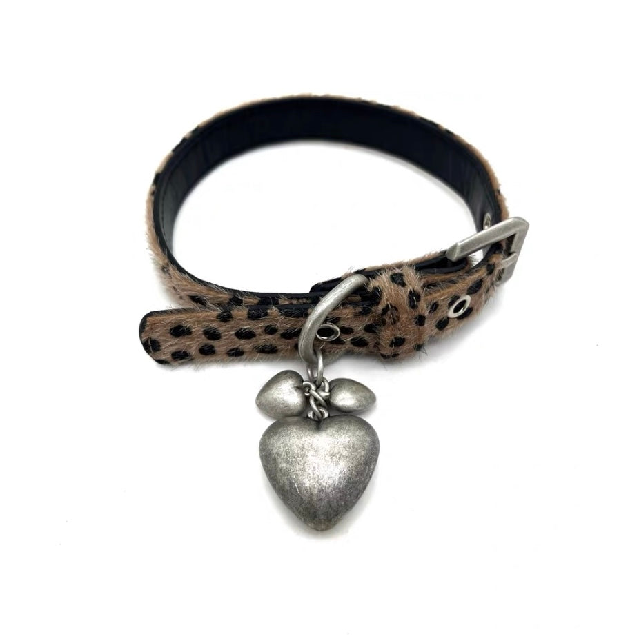 Camo Leopard Horsehair Heart Choker