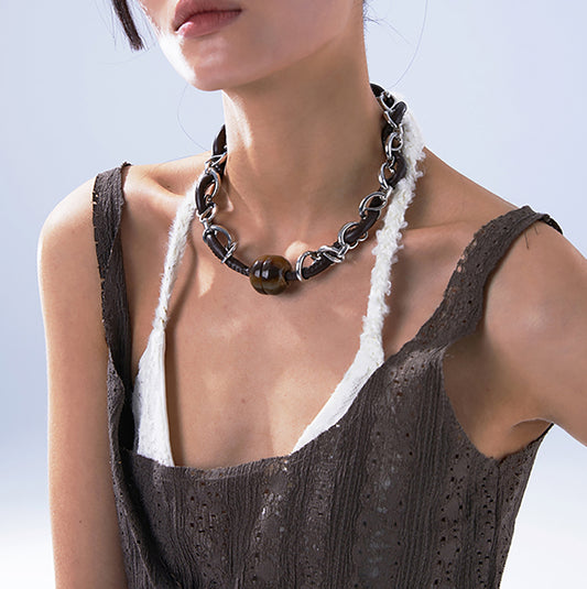 Tribal Leather Rope Chain Choker Necklace