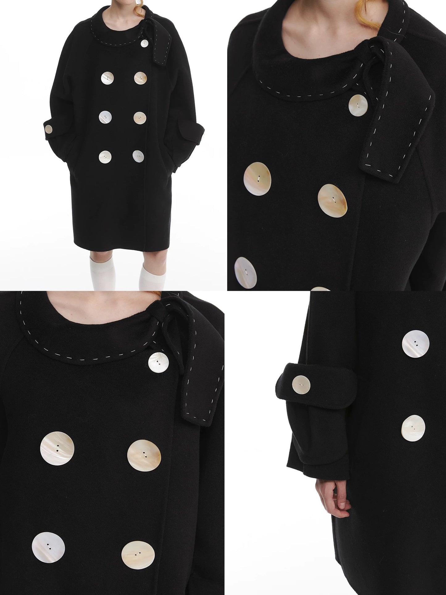 Handcrafted Wool Oversized Coat with Shell Buttons