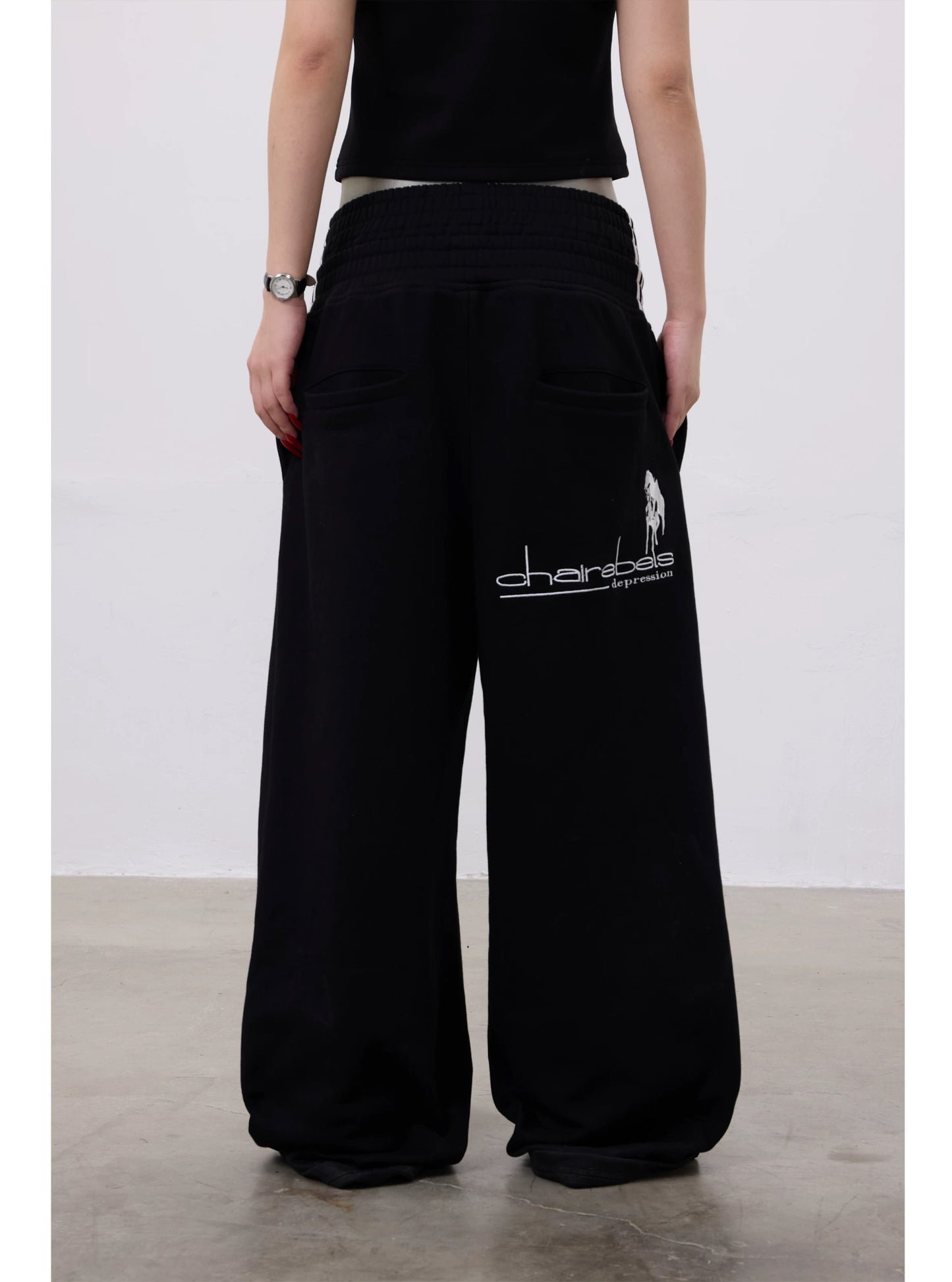Black Reversible Horse Embroidery Baggy Sweatpants