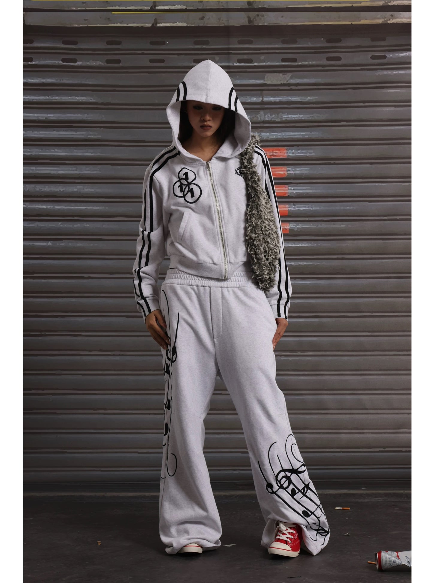 Cropped Patchwork Embroidery Streetwear Hoodie