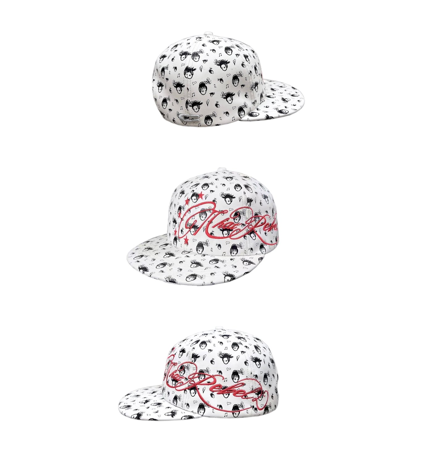 3D Embroidery Music Print Leather Flat Cap