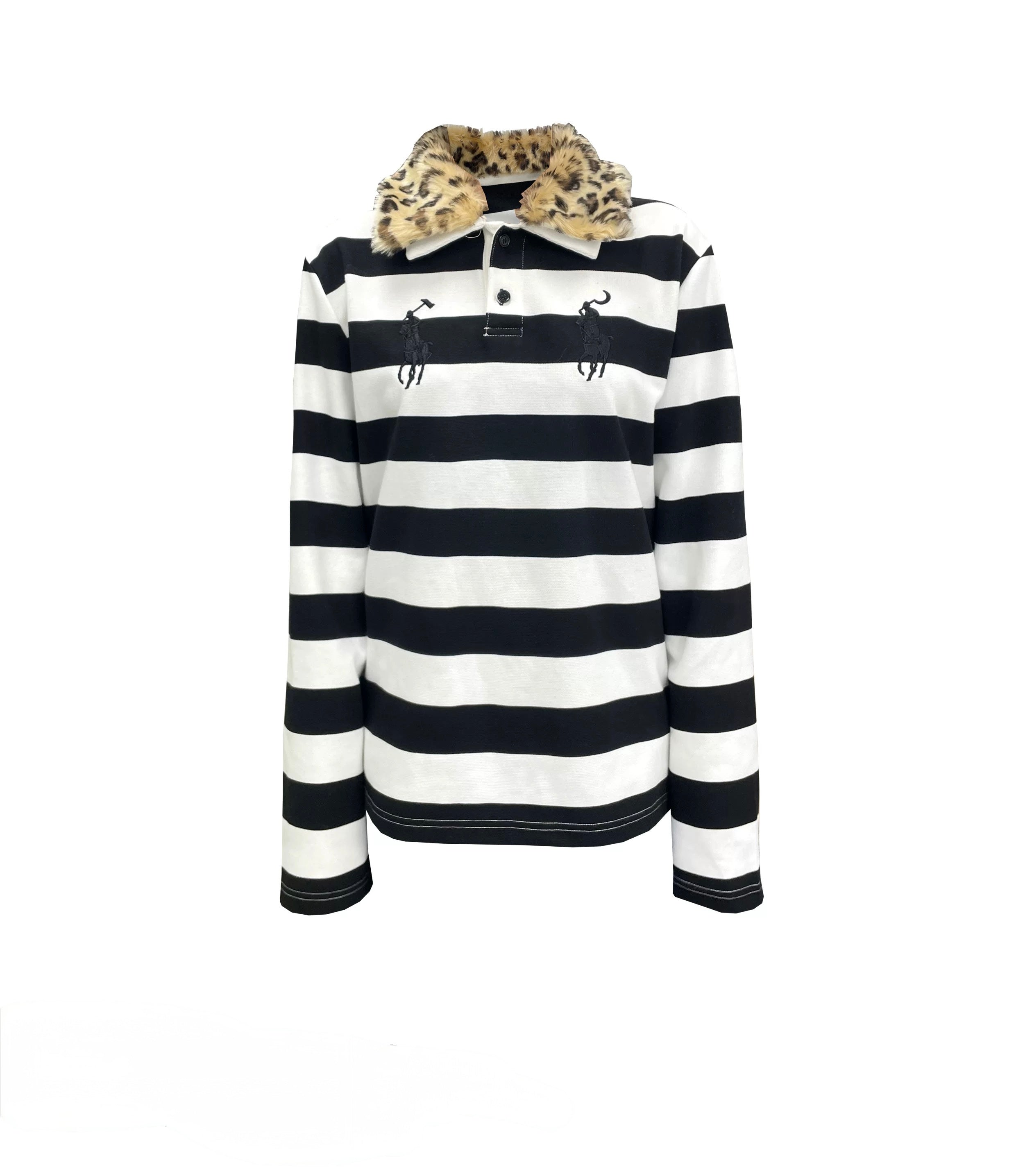 Detachable Leopard Collar Embroidered Cotton Polo