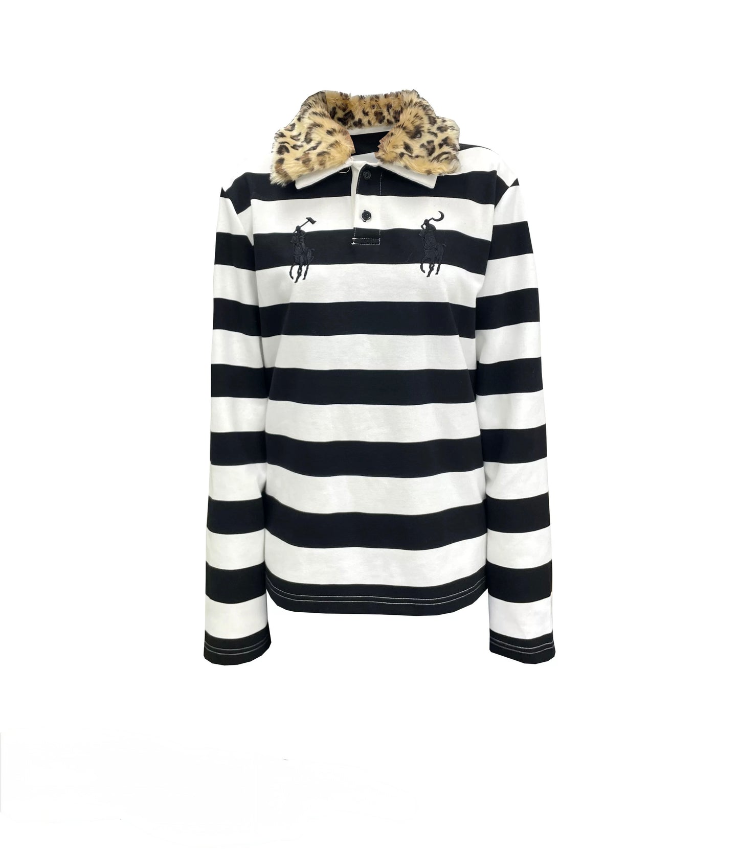 Detachable Leopard Collar Embroidered Cotton Polo