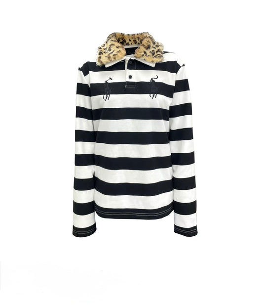 Detachable Leopard Collar Embroidered Cotton Polo