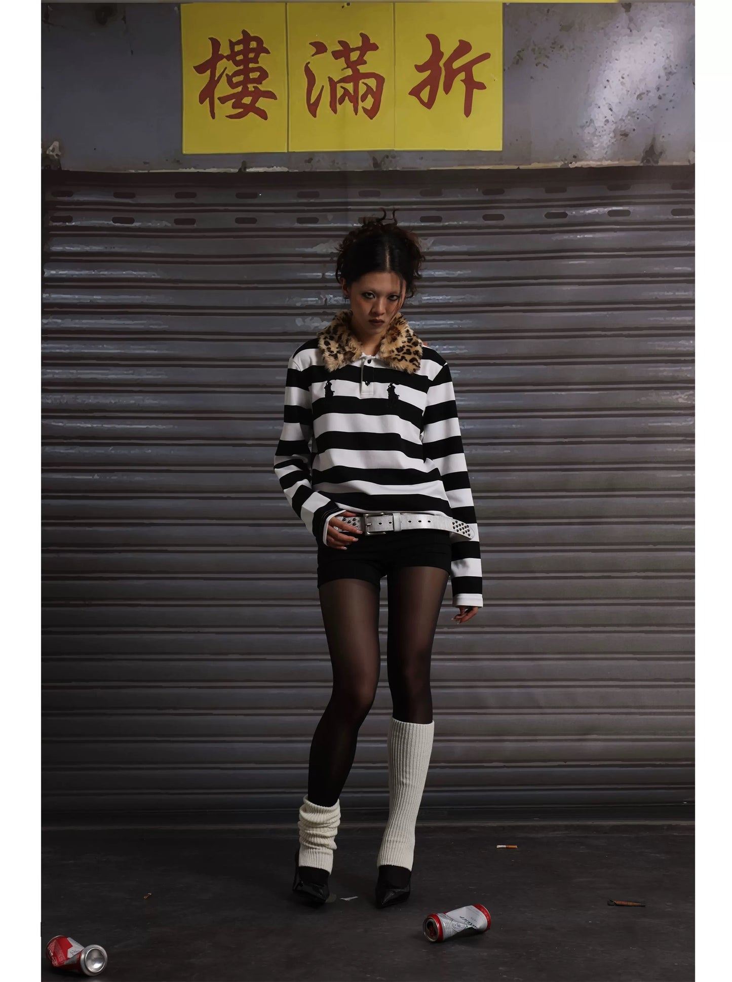 Detachable Leopard Collar Embroidered Cotton Polo