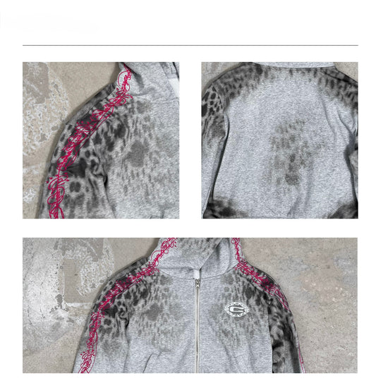 C Logo Leopard Print Star Embroidery Jacket