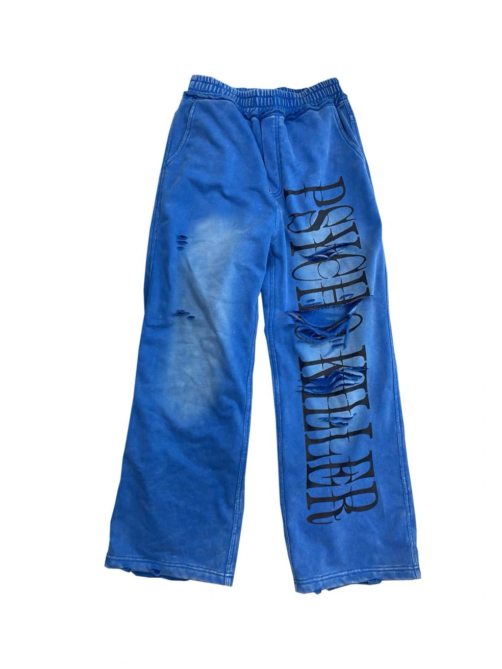 PSYCHOKILLER Washed Blue Distressed Sweatpants