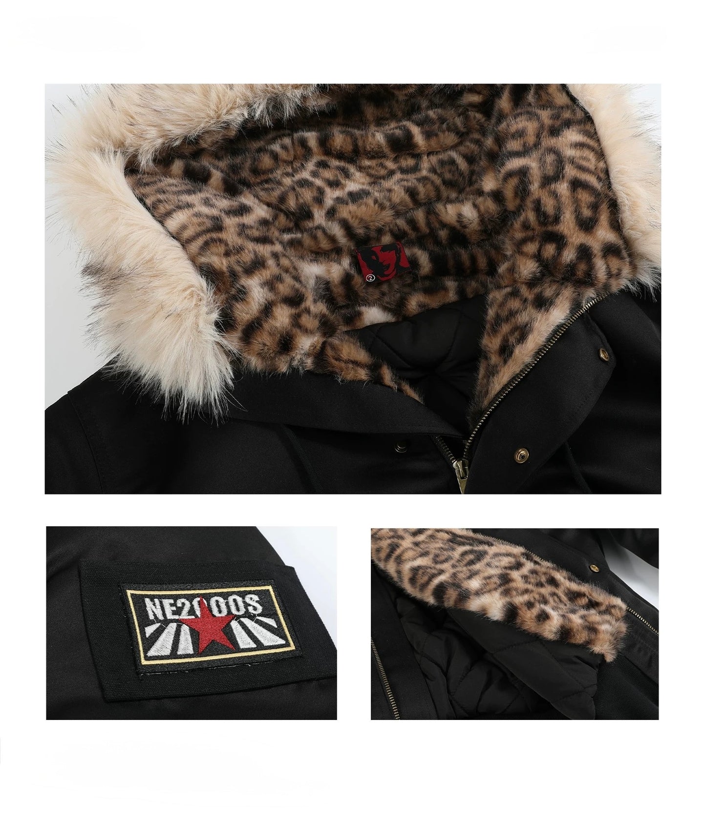 Leopard Hooded Fur Collar Bomber Jacket