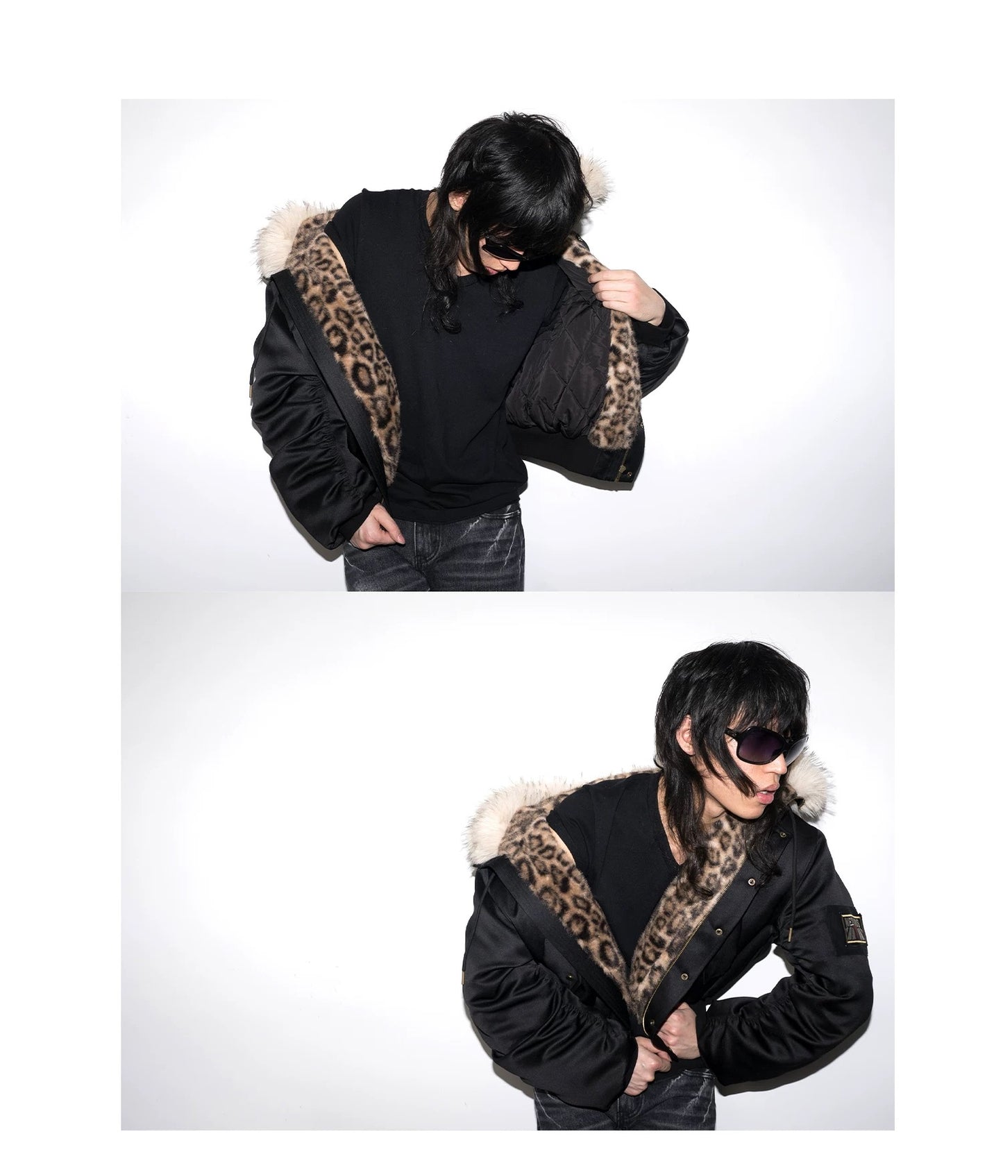 Leopard Hooded Fur Collar Bomber Jacket