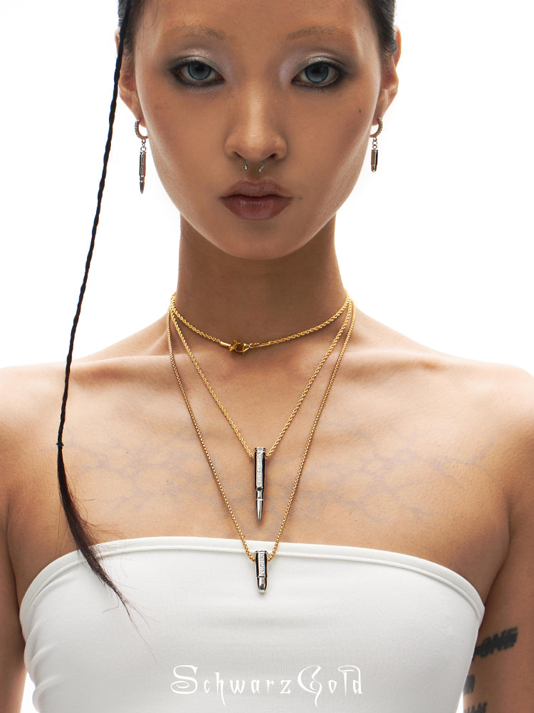 Unisex Layered Silver Bullet Gold Chain